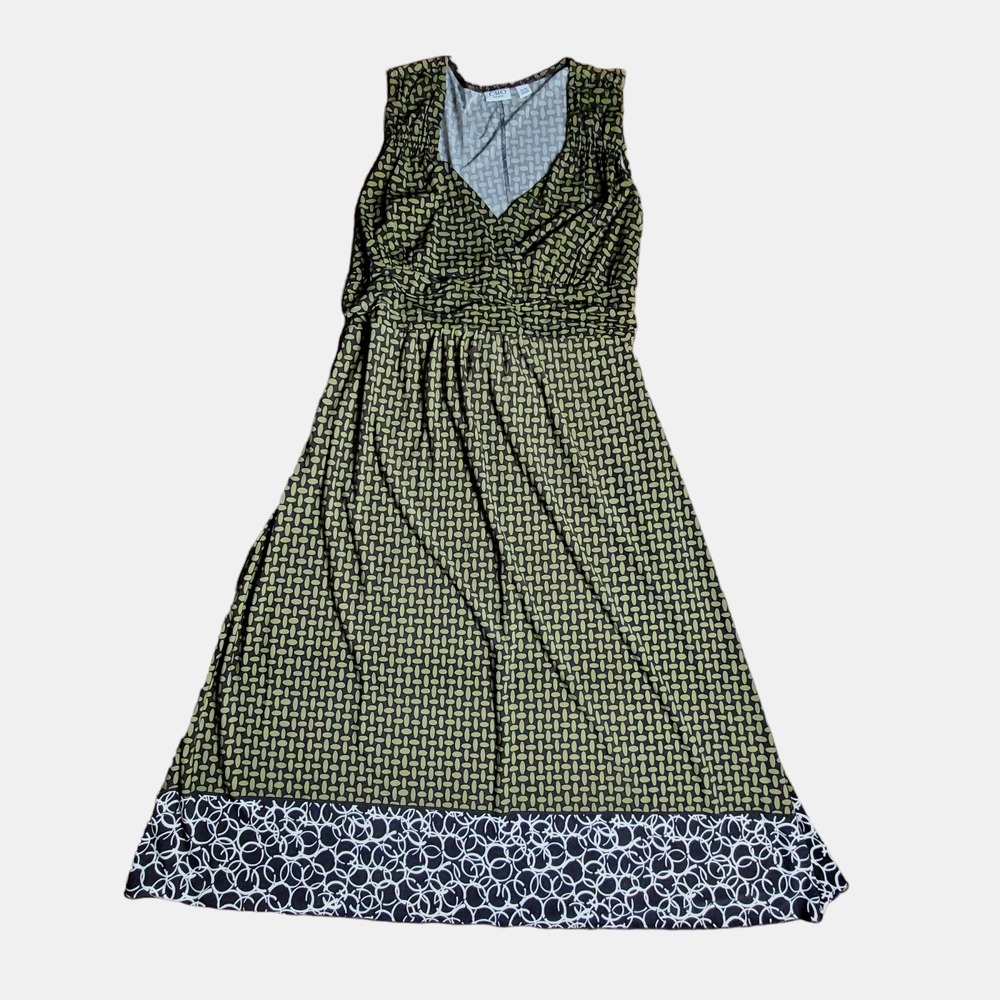 Cato Woman Green Black Geometric V-Neck Sleeveless‎ A-Line Dress Size 14/16W